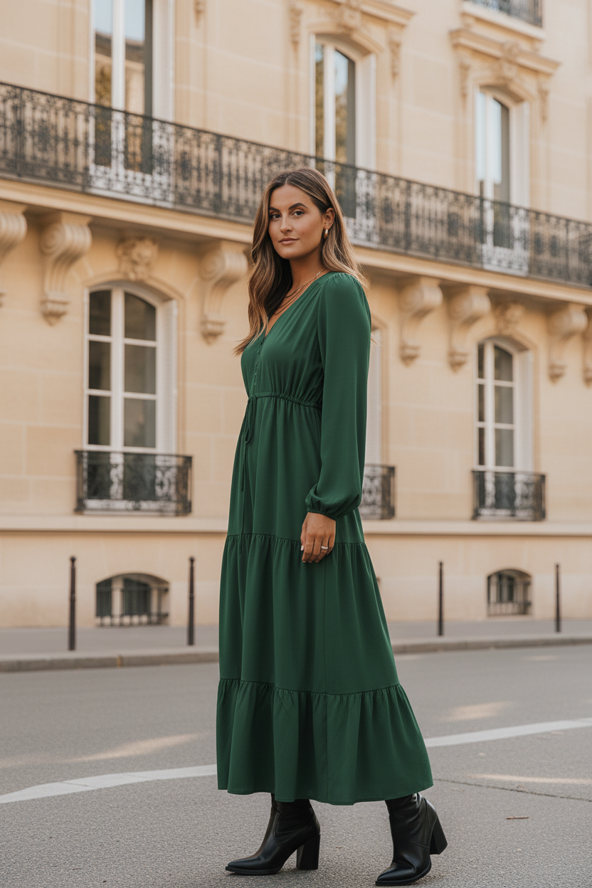 Robe maxi verte - 3/4 - mannequin KiyaDressPro
