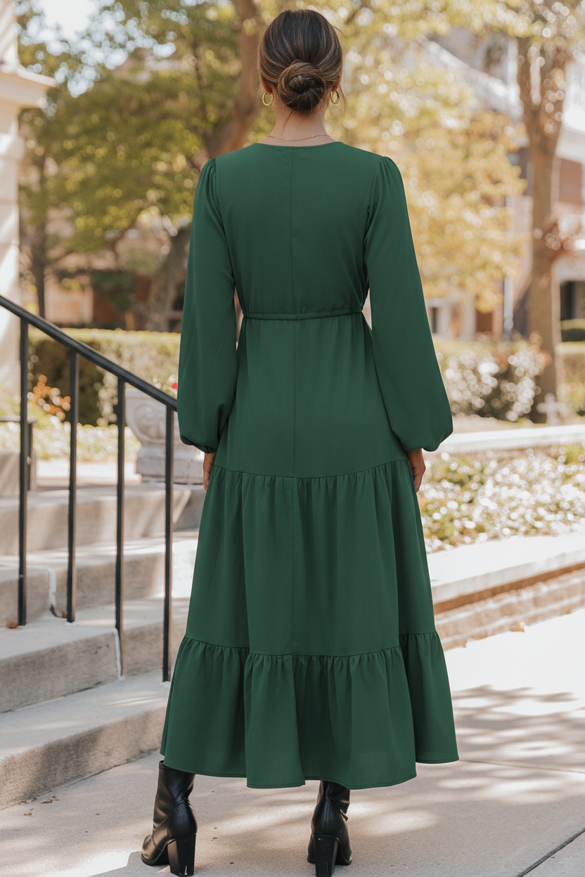 Robe maxi verte - dos - mannequin KiyaDressPro
