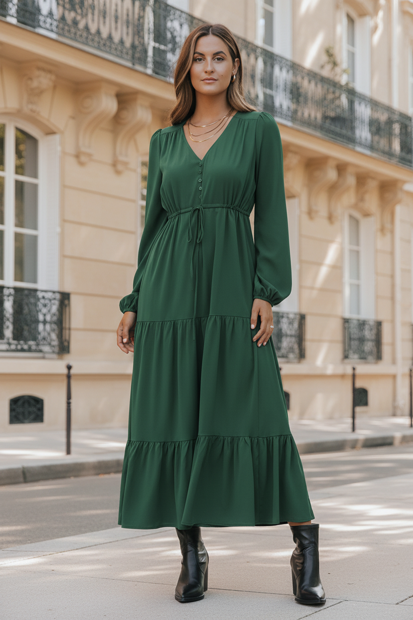 Robe maxi verte - face - mannequin KiyaDressPro