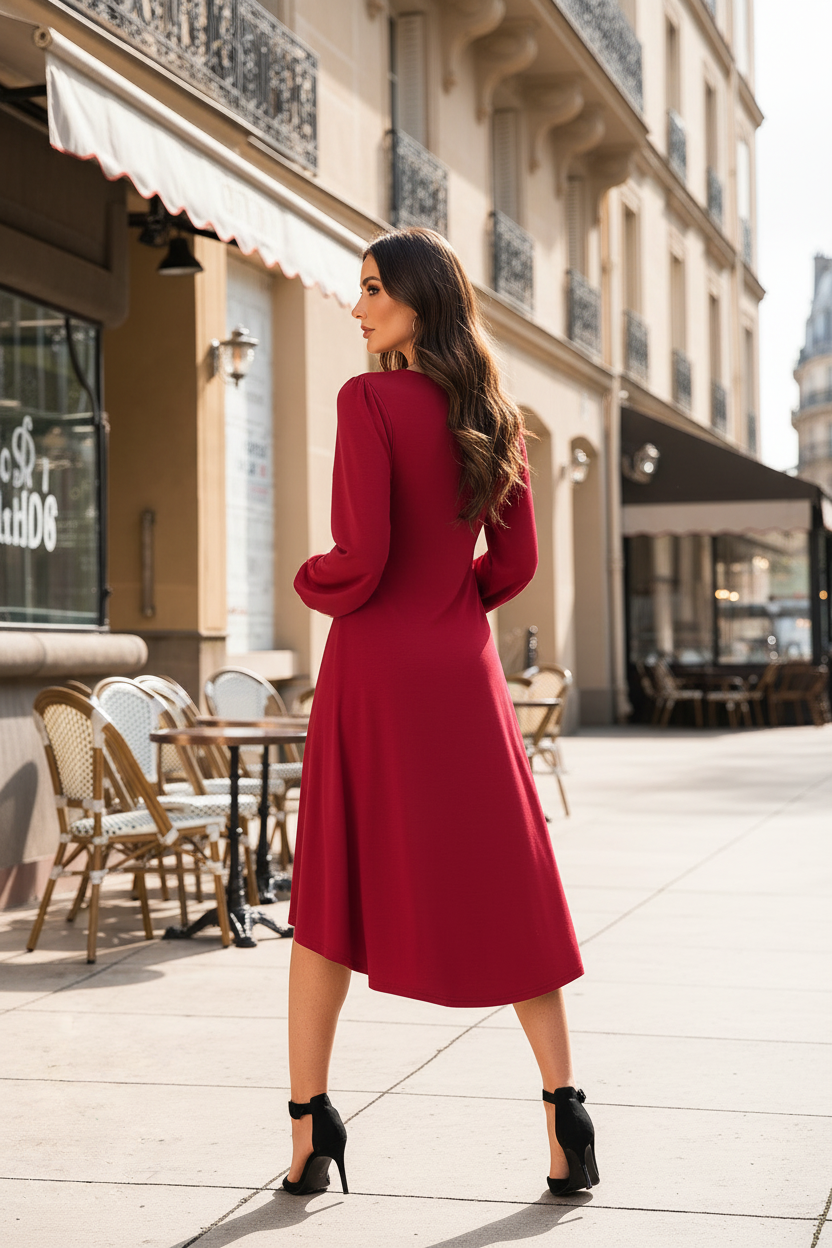 Robe midi rouge - dos - rue haussmannienne
