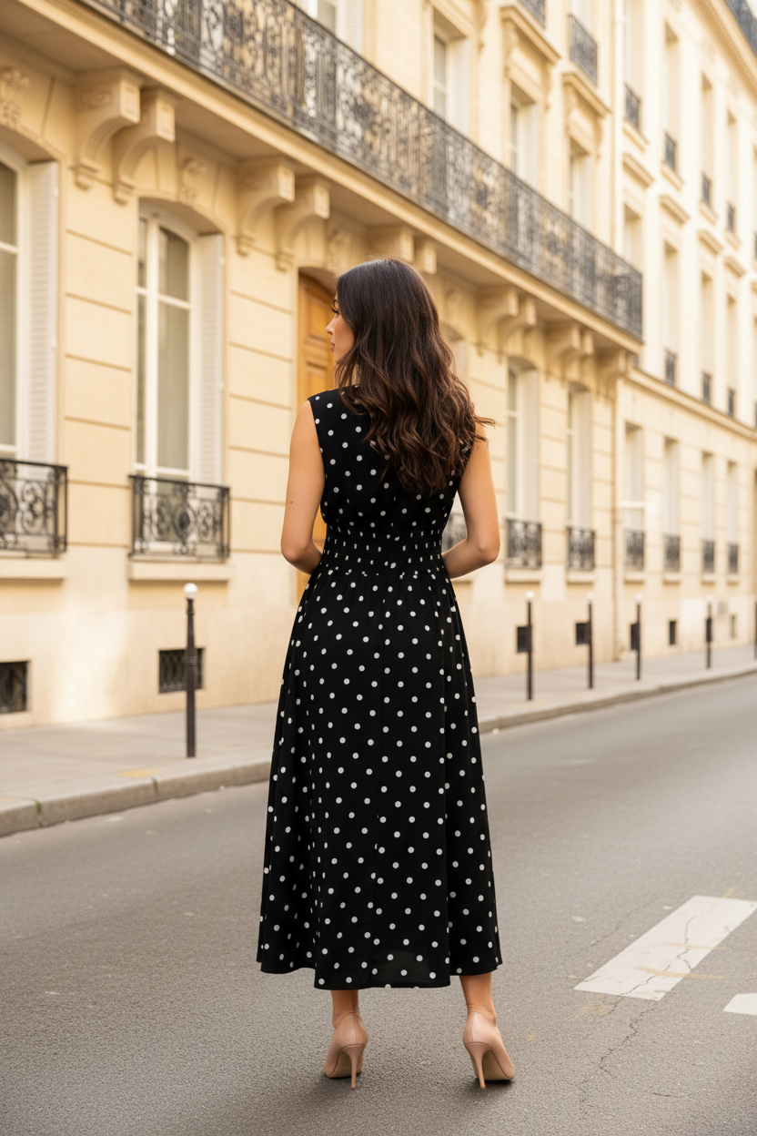 Robe pois noirs - dos
