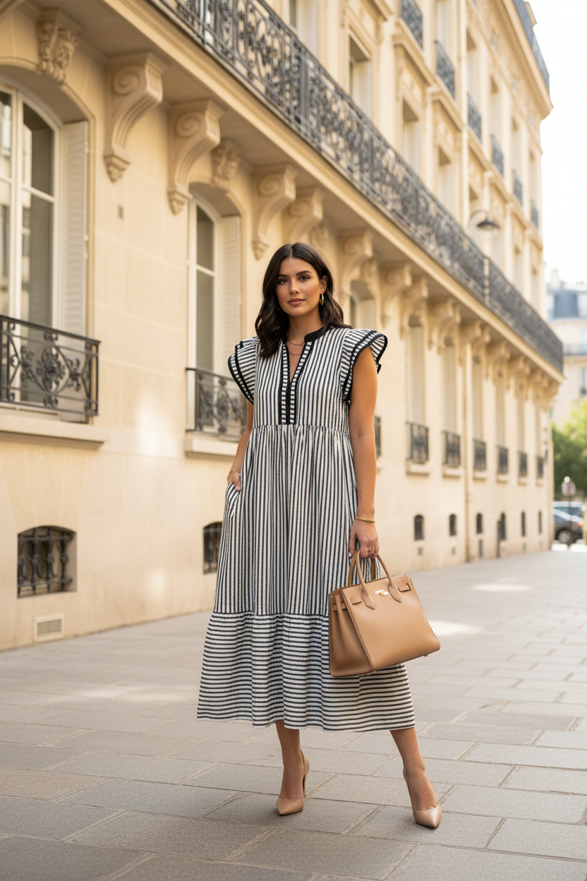 Robe rayures noires - Photo portée rue parisienne