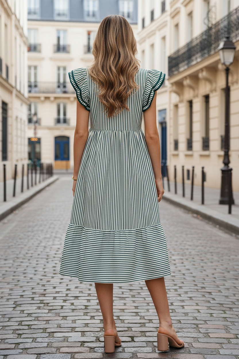 Robe rayures vertes - dos rue parisienne