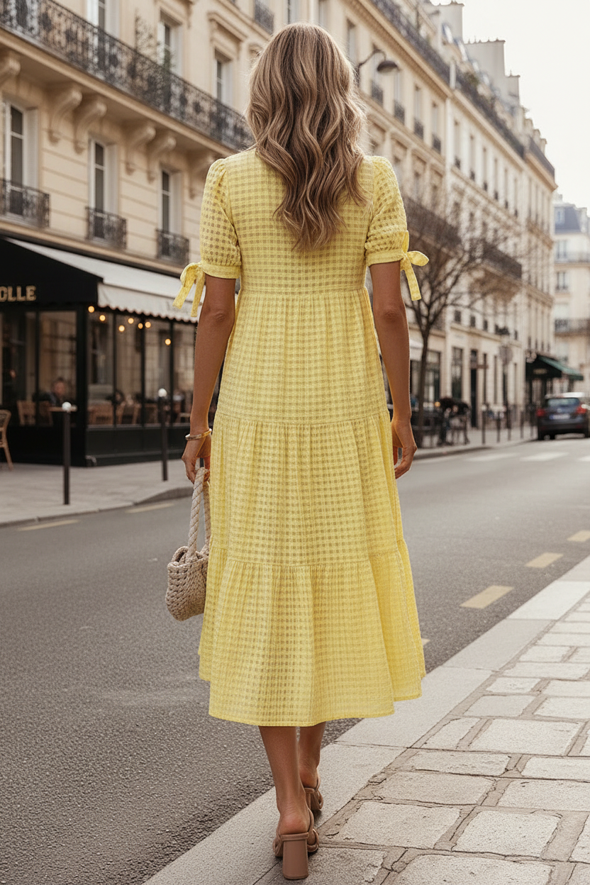 Robe vichy jaune - dos rue parisienne