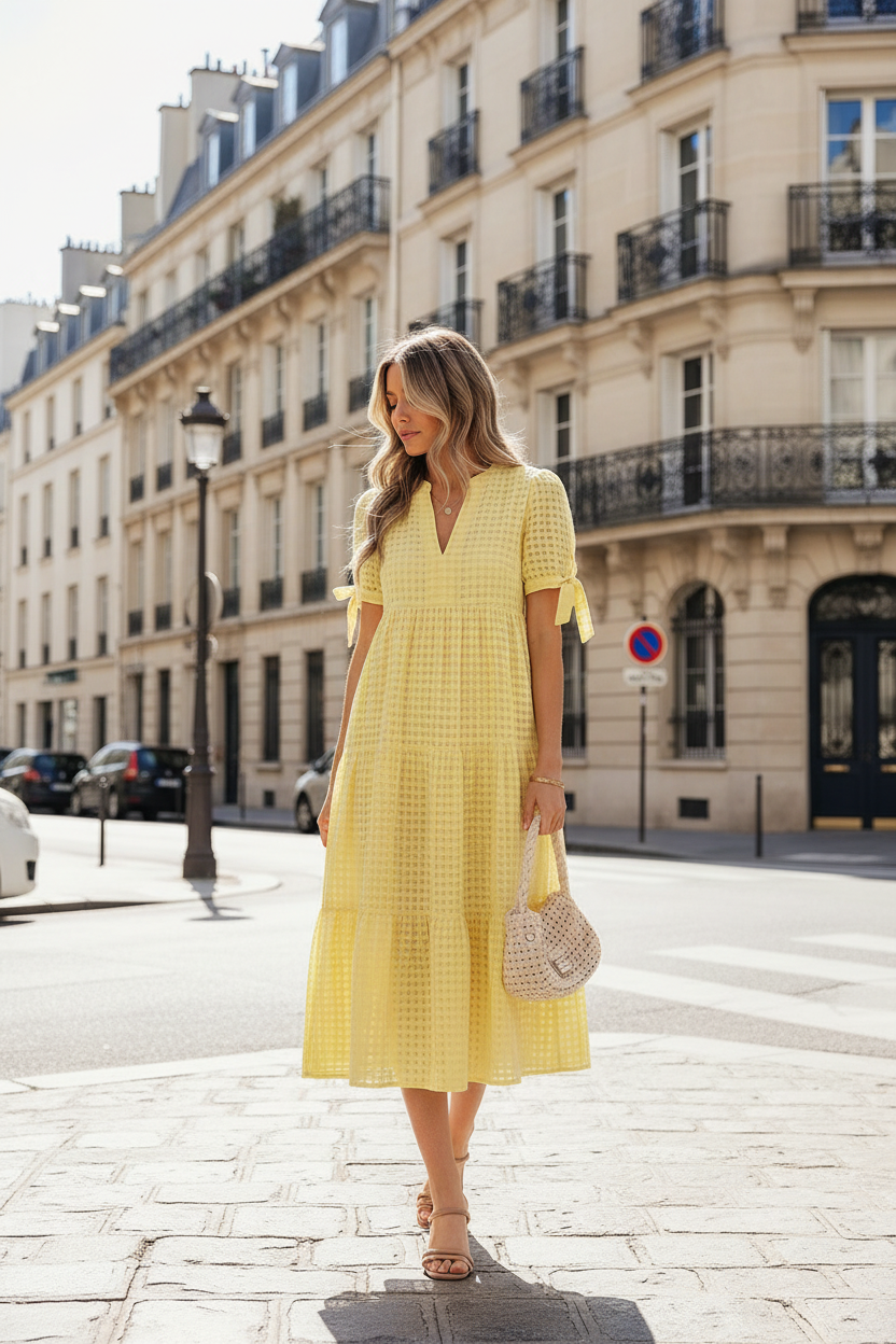 Robe vichy jaune - face rue parisienne