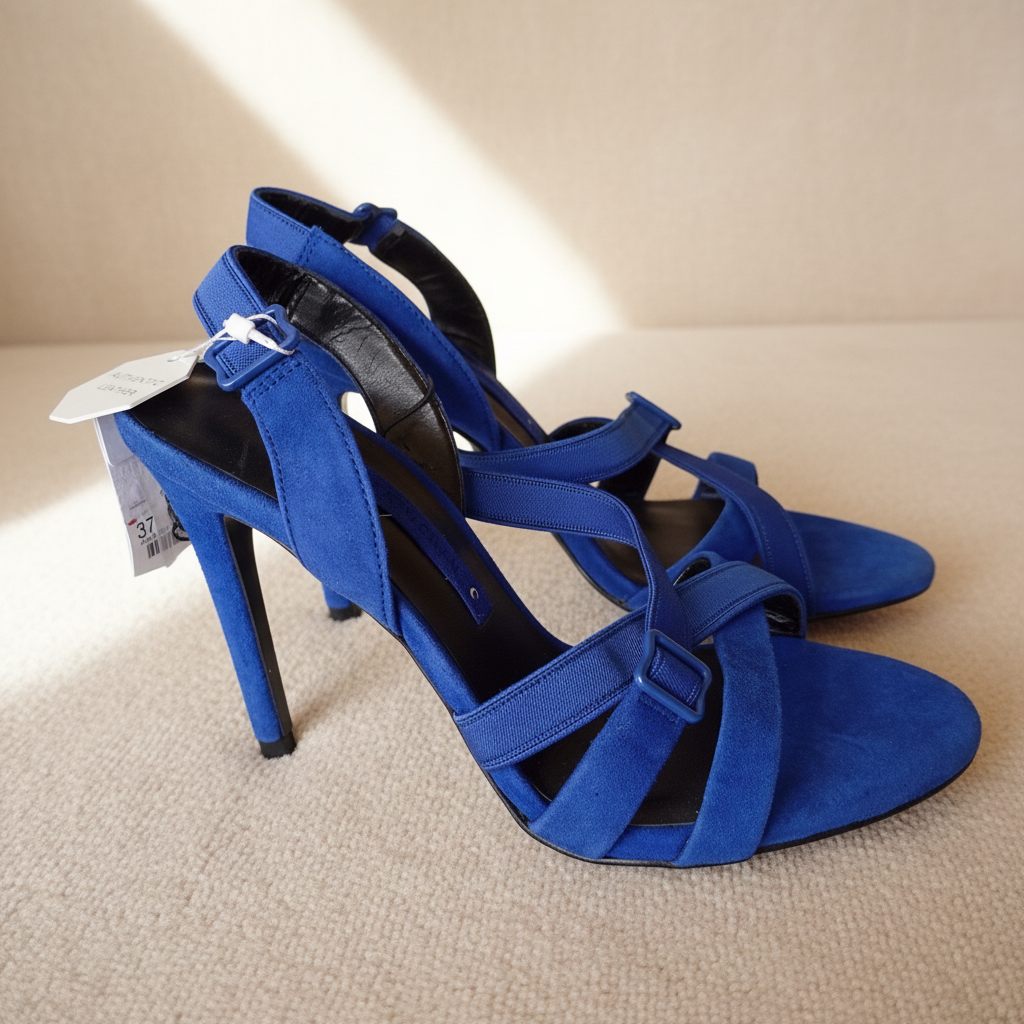 Sandales bleues fond beige
