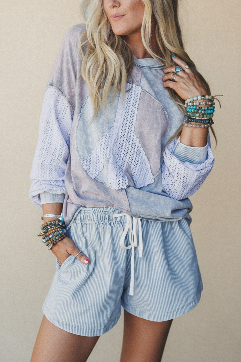Short rayures bleu ciel - fond beige