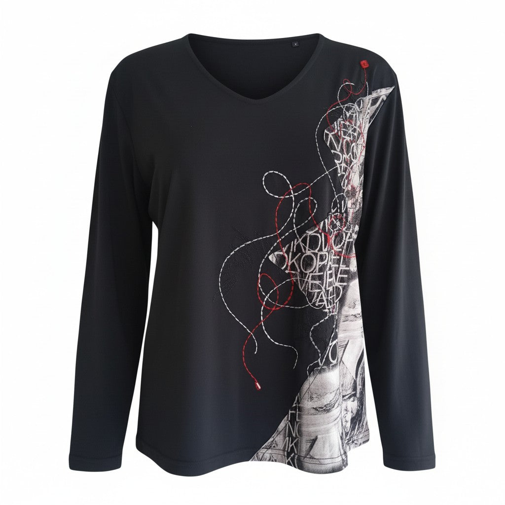 Jolie blouse manches longues Franck Anna taille M - noir imprimée multicolore