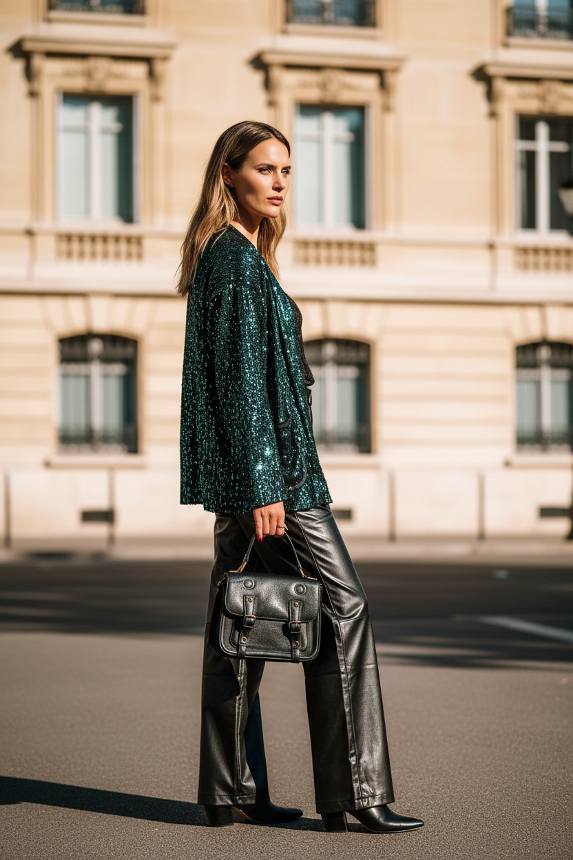 Top sequins vert - dos 3/4 - mannequin cohérent